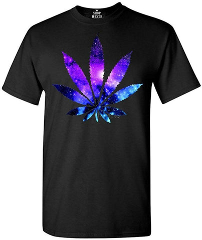 Marijuana Leaf Galaxy Weed T-Shirt Black