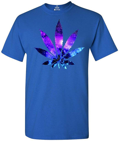Marijuana Leaf Galaxy Weed T-Shirt Blue
