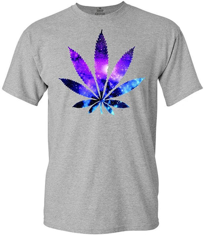 Marijuana Leaf Galaxy Weed T-Shirt Grey