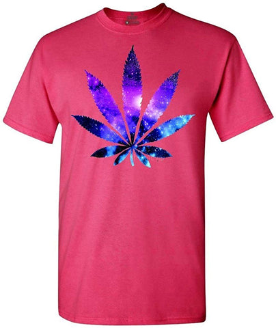 Marijuana Leaf Galaxy Weed T-Shirt Pink