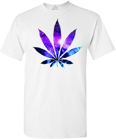 Marijuana Leaf Galaxy Weed T-Shirt White