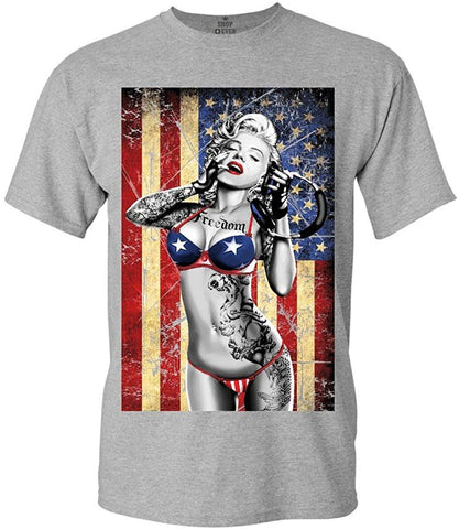 Marilyn Bikini American Flag T-Shirt Grey