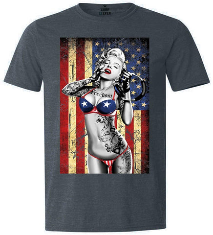 Marilyn Bikini American Flag T-Shirt Navy