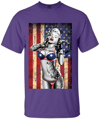 Marilyn Bikini American Flag T-Shirt Purple