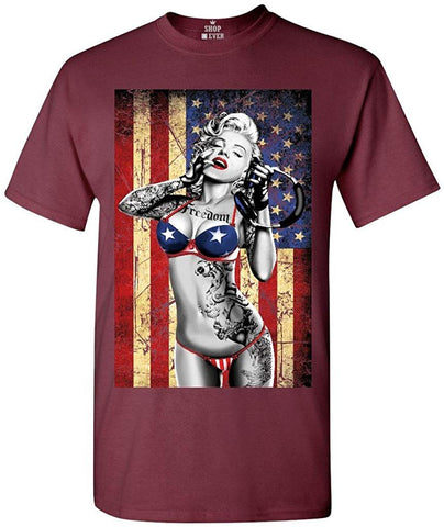 Marilyn Bikini American Flag T-Shirt Red