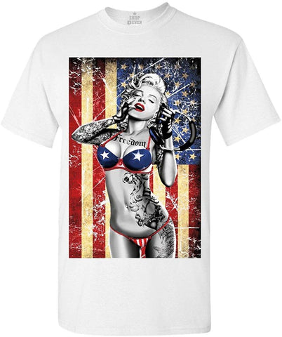 Marilyn Bikini American Flag T-Shirt White