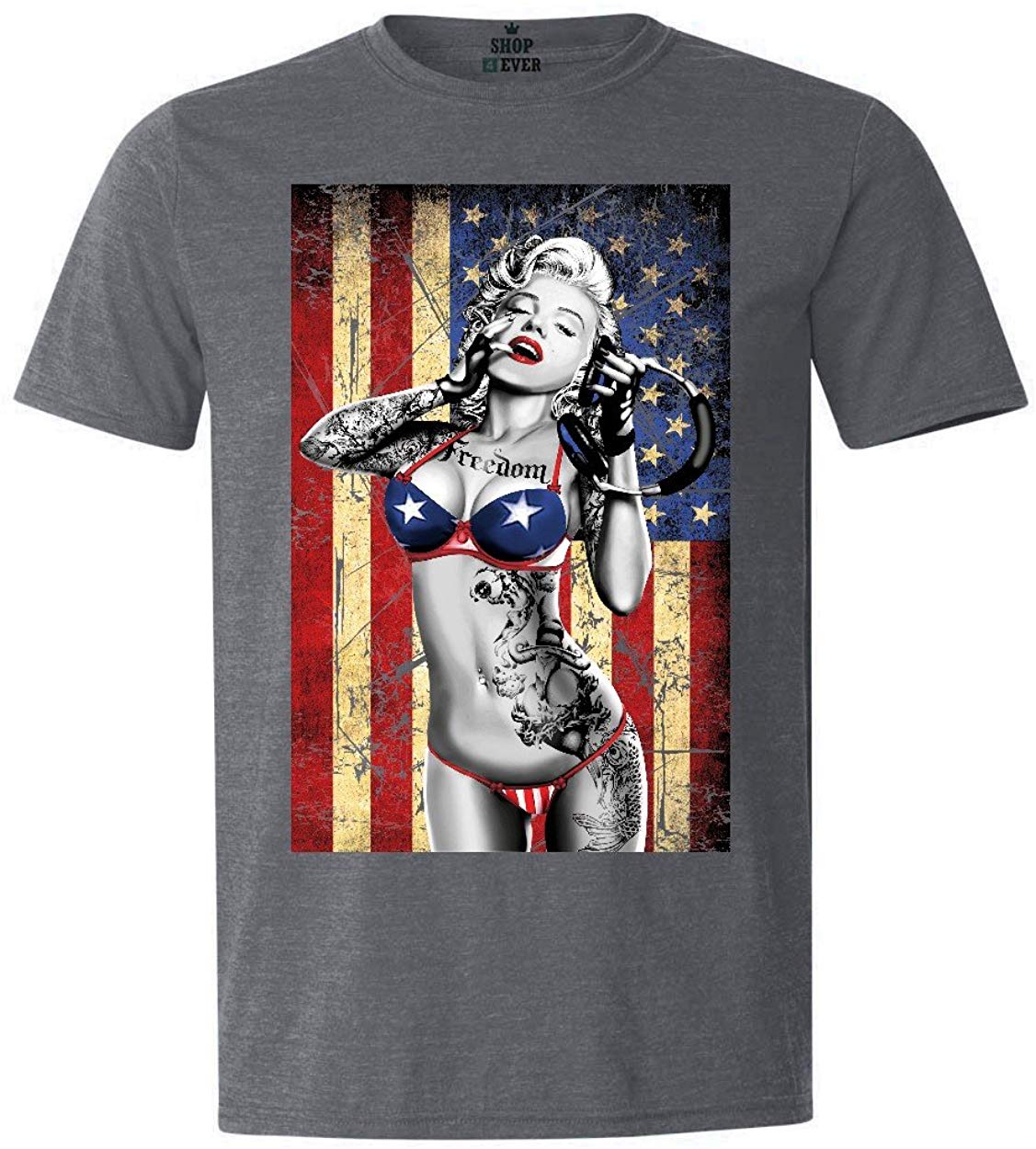 Marilyn Bikini American Flag T-Shirt gray
