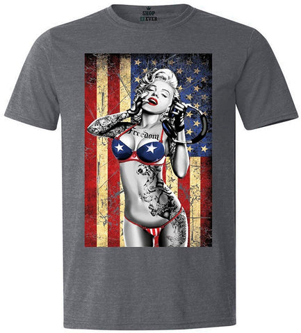 Marilyn Bikini American Flag T-Shirt gray